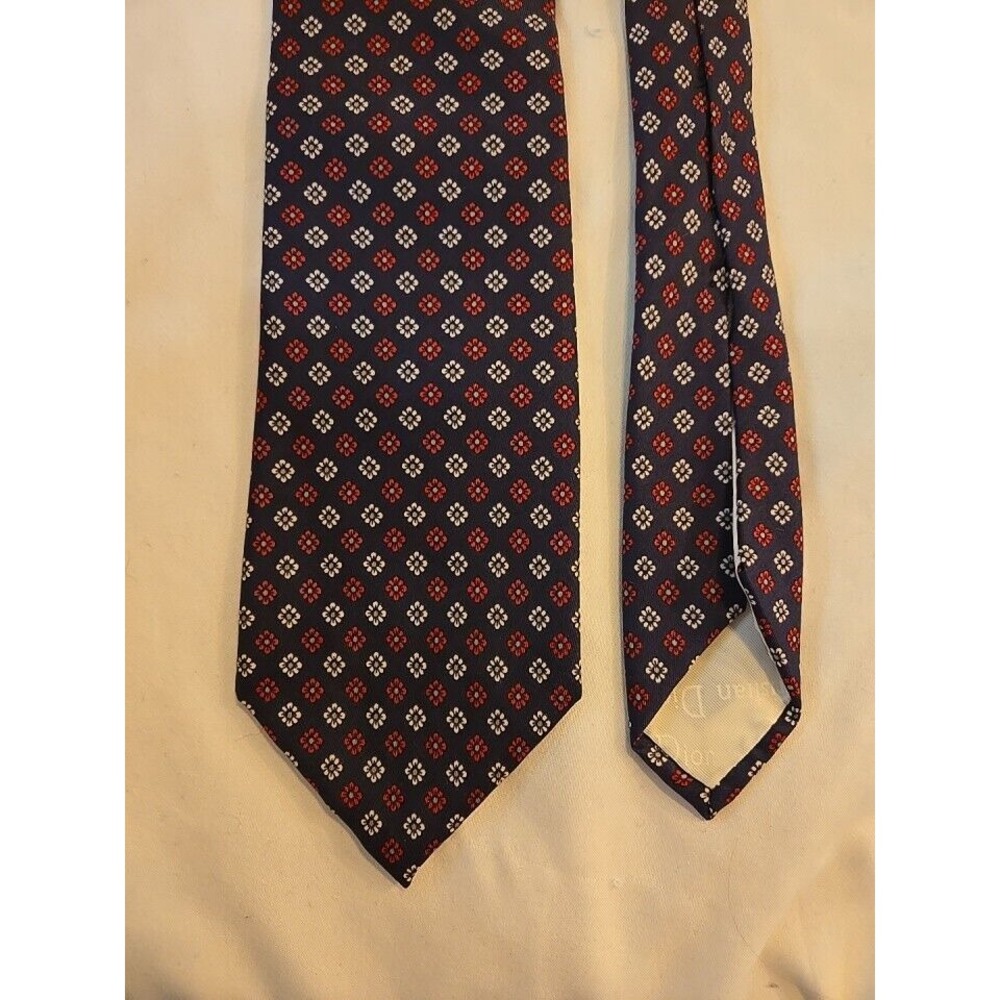Vintage Christian‎ Dior Cravates-All Silk, Navy Tie- Red, White & Blue Rosettes